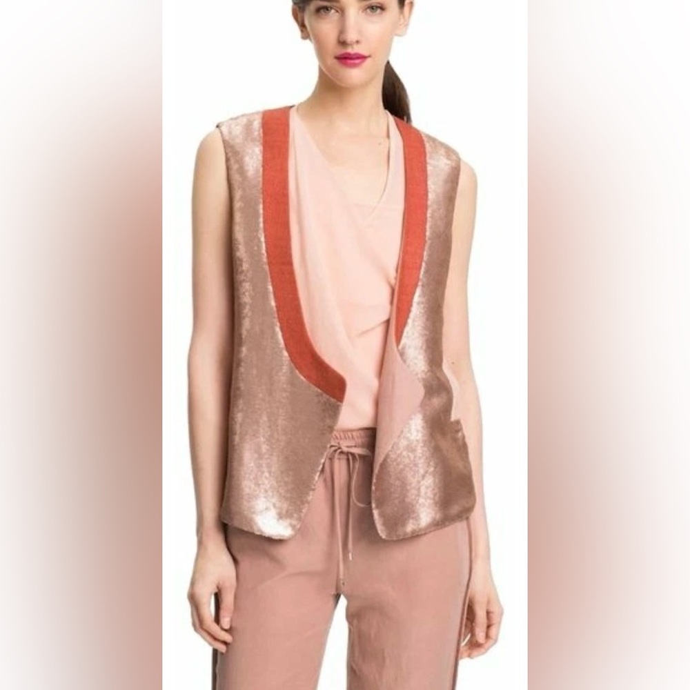 DVF~Joline Metallic Sequin Vest~Size 12 Peach Buff~Silk~Sequin~Contrast